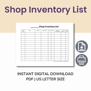 Shop Inventory List Printable, Pdf Printable, Business Planner, Pdf ...