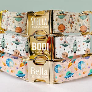 Cats on the Moon, personalized  Dog Collars, Gifts For Dogs, Dog Accessories, Engraved, Matching leash, Collar and Leash Set