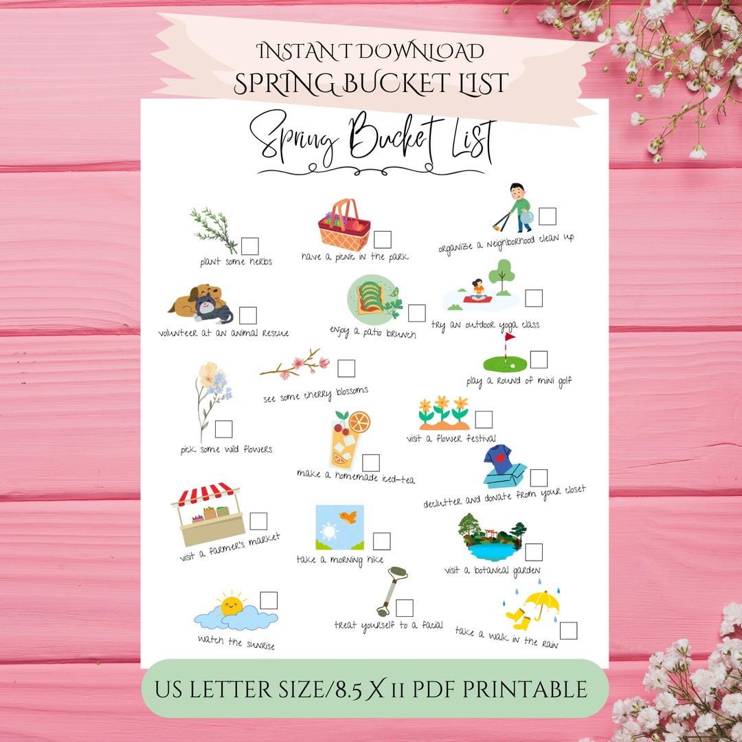 Printable Spring Bucket List | Fun Spring Activities PDF - Etsy