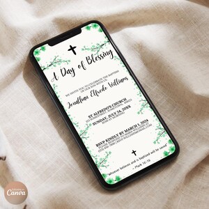 Modello di invito floreale per un giorno di benedizione / Invito al battesimo modificabile / Download immediato / Design di biglietti di battesimo floreali personalizzabili