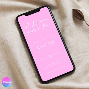 Invitación digital personalizable para baby shower de niña "Un sueño hecho realidad", editable y de descarga instantánea.