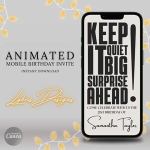 Keep It Quiet Große Überraschung voraus! | Einladungskarte zum Geburtstag | Bearbeitbar & Sofortiger Download | Personalisierte Geburtstags-Digitalfeier eCard