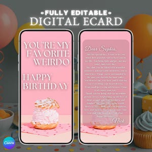 Animierte Geburtstag E-Card Lieblings Verrückte | Bearbeitbare Party Einladung | Rosa Kuchen Design | Sofortdownload | Anpassbare Geburtstagskarte