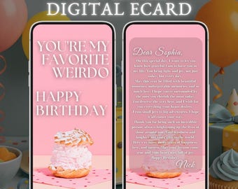 Animated Birthday E-Card: Pink Cake, Favorite Weirdo (Instant Download)