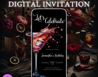 Elegant Cocktail Birthday Invitation: Black Party Evite (Digital Download)