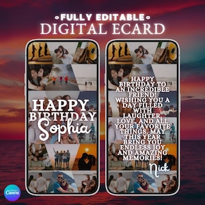 Odd Square Foto Geburtstag eCard | Bearbeitbares Design - Sofortiger Download | Anpassbare digitale Karte mit Freundefotos | Einzigartige Geschenkidee