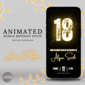Invito per il 18° compleanno in oro / Invito digitale personalizzabile per la festa / Festa di compleanno glamour per il diciottesimo compleanno / E-card con download immediato