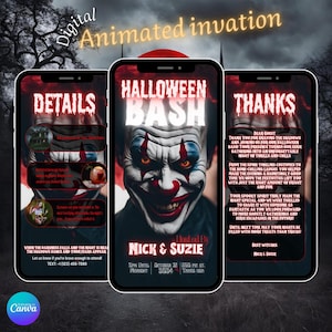 Creepy Clown Invite Halloween Bash, Editable and Instant Download Spooky Clown Invitation, Customizable Digital Scary Clown Party Invitation