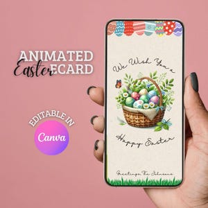 Carte virtuelle panier de Pâques Joyeuses Pâques, carte numérique modifiable, téléchargement immédiat voeux de Pâques, jolie carte électronique panier oeuf de Pâques, célébrations du printemps