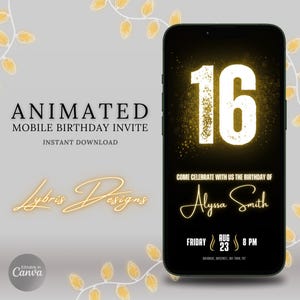 Invito per il 16° compleanno in oro / Invito digitale personalizzabile per la festa / Biglietto elettronico per la celebrazione del sedicesimo compleanno glamour / Download immediato
