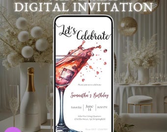 White Classy Cocktail Birthday Invitation: Editable Digital Invite, Elegant Party Invite (Instant Download)