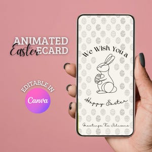 Happy Easter Bunny Egg Grid Card, bewerkbare eCard, direct downloaden, paasgroet, geanimeerde canvassjabloon, ontwerpen voor aangepaste digitale kaarten