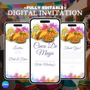 Mexican Food Party Invitations Paint Design Style, Editable Template, Instant Download, Fiesta Theme, Customizable Digital Invite, DIY Cards