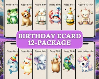動物の誕生日eカードバンドル：面白いアニメーションのグリーティング（デジタルダウンロード）