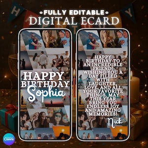 virtuelle d'anniversaire avec photo inclinée | Modèle modifiable à téléchargement immédiat | Carte d'anniversaire numérique personnalisable avec photos d'un ami | Carte virtuelle Souvenirs