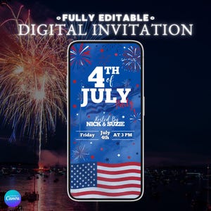 4th of July Flapping American Flag Party Invitation, Instant Download, Editable USA Firework Animation, Perfect Independence Day Celebration