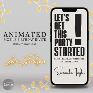 Let's Get This Party Started! | Birthday E-Card Party Invitation | Instantly Downloadable & Editable | Fun Party Quote Invite Design | eCard