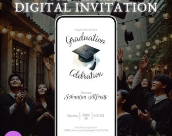 Inbjudan till examensfesthatt, redigerbar direktnedladdning, inbjudan till examensfest, digital examensinbjudan, anpassat tillkännagivandekort