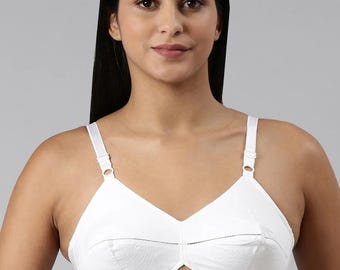 Winsome Vintage Style Bullet Bra -White Cotton Conical Bra with Signature Circular Stitching - Retro 1950s Silhouette, Non-Padded Support