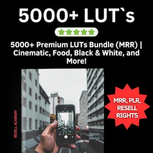 Oltre 5000 LUT Premium, NEGOZIO COMPLETO, (MRR), LUT cinematografiche, LUT moderne, LUT di correzione del colore, bundle LUT, LUT di alta qualità, Plr, LUT alimentari, rivendita
