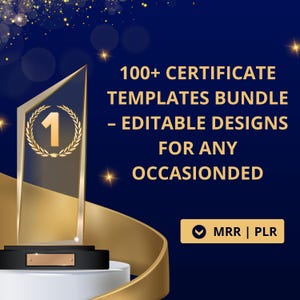 Über 100 Zertifikatvorlagenpaket - Bearbeitbare Designs für jeden Anlass | MRR enthalten, PLR-Zertifikatspaket, Auszeichnungsvorlagen, PLR-Diplom