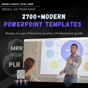 May include: Image promoting PowerPoint templates. Text reads "2700+ MODERN POWERPOINT TEMPLATES" with the tagline "Ready-to-use | Premium quality | Professional guide." The image includes a presentation with a man pointing at a diagram.