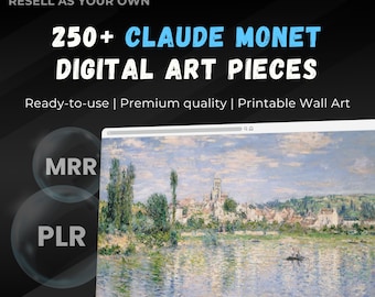 250+ Claude Monet Digital Art Masterpieces Bundle | Impressionist Wall Art, Printable Decor & Design Assets | High-Res JPG | PLR + MRR |
