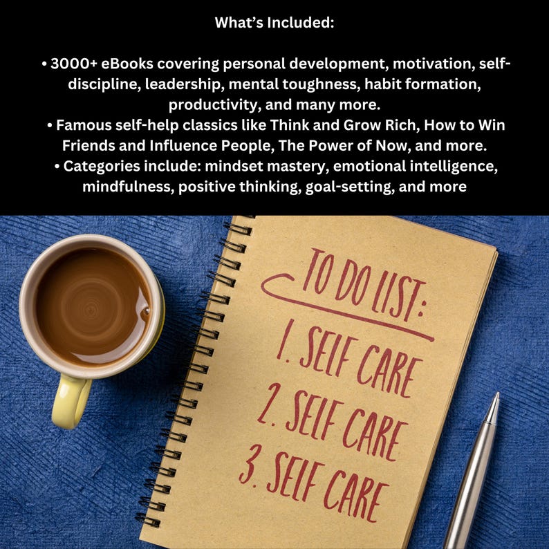 K&ouml;nnte beinhalten: Ein braunes Notizbuch mit Spiralbindung und einer Tasse Kaffee. Das Notizbuch tr&auml;gt die Worte "TO DO LIST" darauf, gefolgt von "1. SELF CARE", "2. SELF CARE" und "3. SELF CARE".