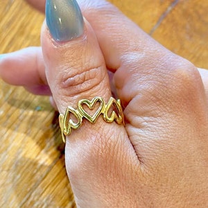 Gold Mini Hearts Ring ~ Minimalist Heart Band Ring ~ gold adjustable ring