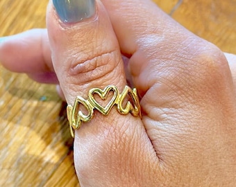 Gold Mini Hearts Ring ~ Minimalist Heart Band Ring ~ gold adjustable ring