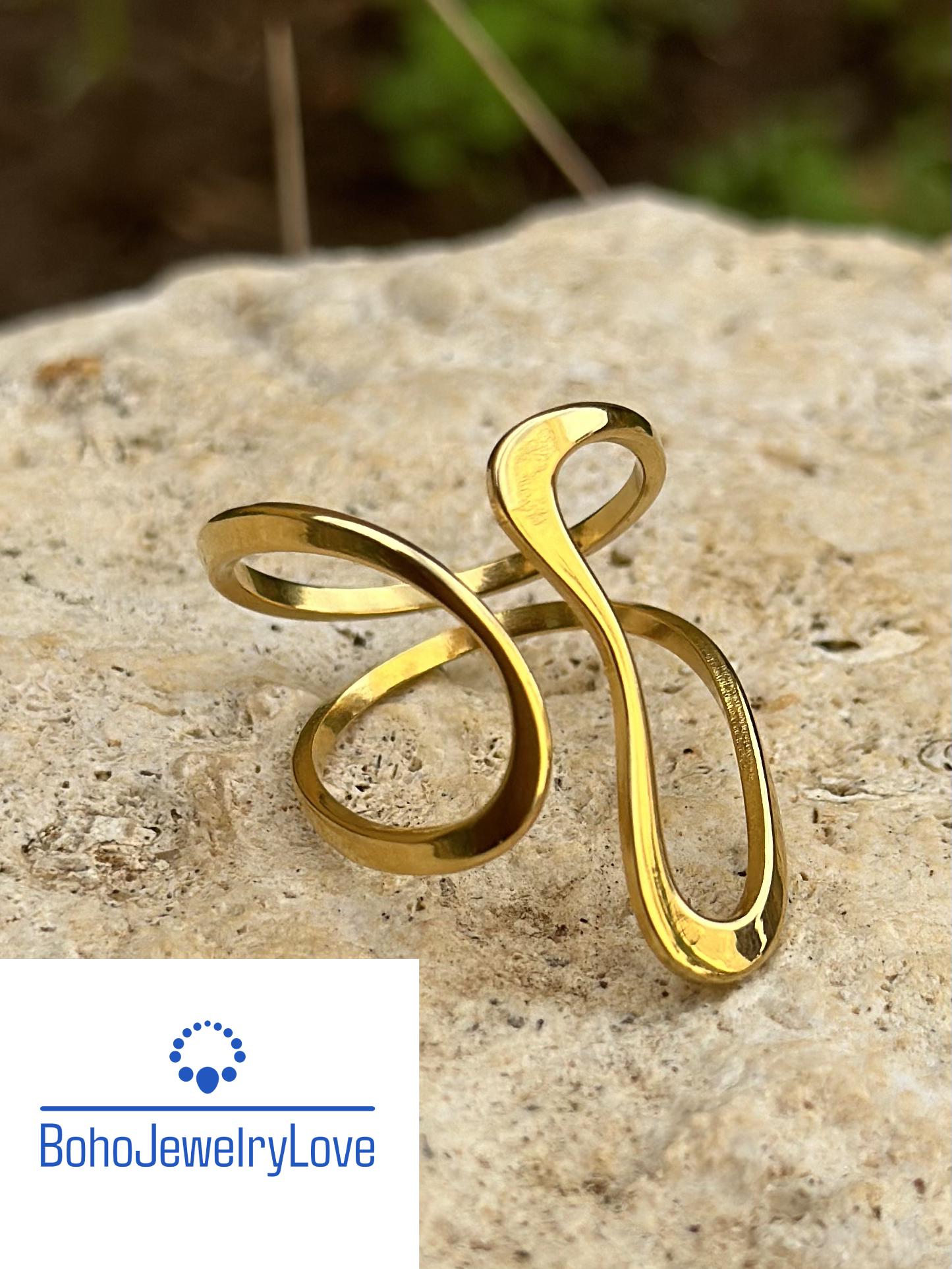 Boho Wrap Ring Gold 18k ~ Adjustable Thumb Ring Women