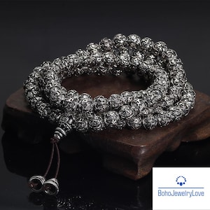 Sterling Silver Mala Necklace Bracelet ~ 108 Beads Buddhist Necklace