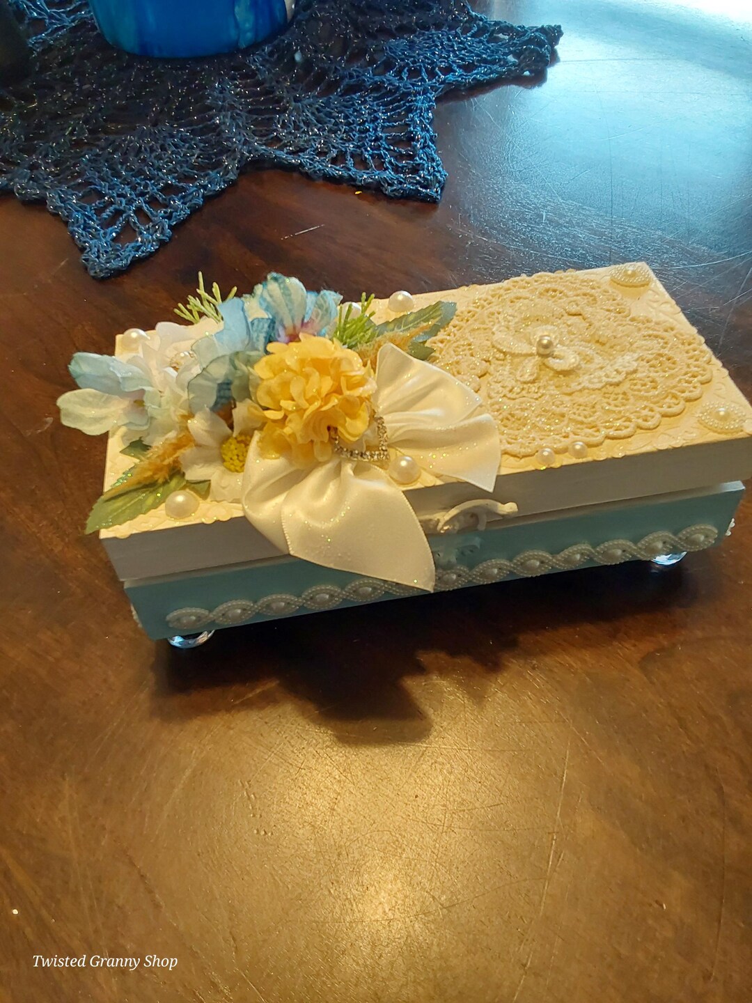 Altered Shabby Chic Box-blue & Yellow. Handcrafted Gift Idea. Keepsake ...