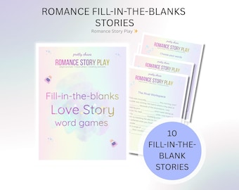 Gioco di storie romantiche stampabili / 10 storie da riempire / Gioco di scrittura / Spunti creativi / Stile Mad Libs