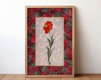 Lámina artística Ebru de tulipanes turcos, decoración floral otomana para pared, regalo con estilo de caligrafía islámica.
