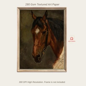 Vintage Horse Portrait Print: Realistic Equestrian Oil Painting