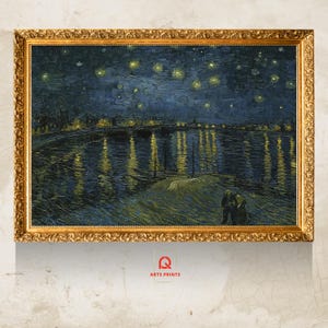 Rhône Digitales Wanddekor bei Sternennacht, Van Gogh inspirierte Sternenlandschaft, Sternenhimmel und Fluss Thema Kunstdruck, Sternennacht