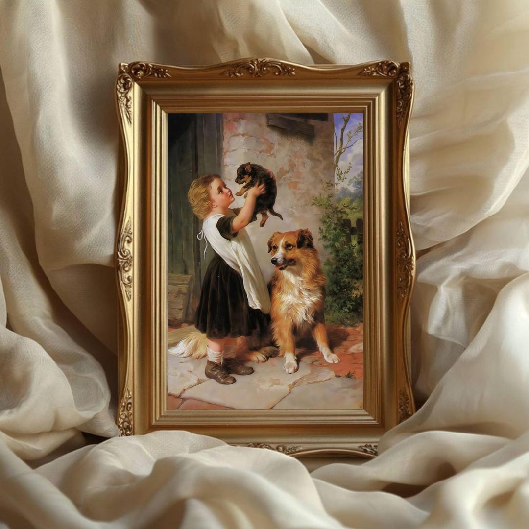 Vintage Dog Painting Print, Oil Painting Style, Classic Art ...