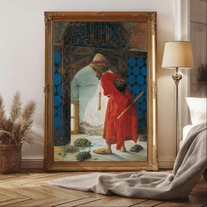 Orientalist Art Print, Harem Painting Print, Turkish Wall Decor, Sultan and Turtles
