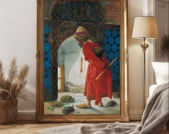 Orientalist Art Print, Harem Painting Print, Turkish Wall Decor, Sultan and Turtles