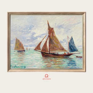Abstract Sailboat Art Print: Vintage Seascape Painting, Marine Wall Decor