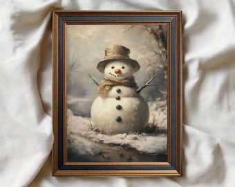 冬の雪だるまプリント：クリスマスホリデーウォールアート