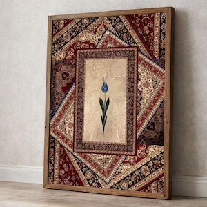 Turkish Tulip Ebru Art Print, Ottoman Floral Wall Decor, Islamic Calligraphy Style Gift