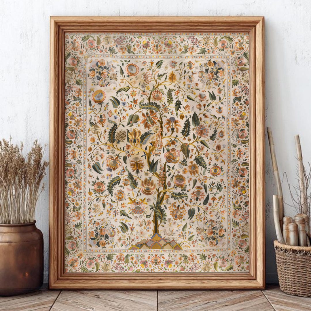Mughal Pattern Tree Mughal Tree of Life Print, Pietra Dura Art, Wall Decor, Antique Style ...