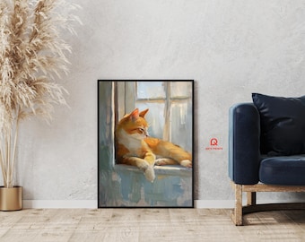 Impressão artística de um gato malhado laranja: Gato feliz