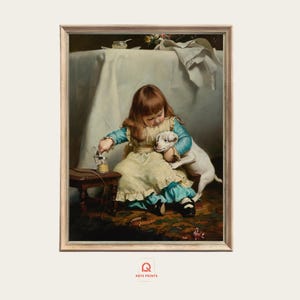 Victorian Girl and Puppy Print: Classic Nursery Wall Art