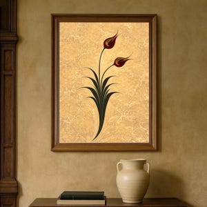 Turkish Ebru Tulip Art, Marbling Flower Print, Ottoman Classic Wall Decor Gift