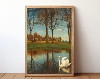 Elegant Swan Art Print: Retro Minimalist Decor on Textured Paper