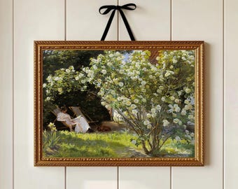 Vintage Frau lesen Kunstdruck Romantisches Garten Wand Dekor