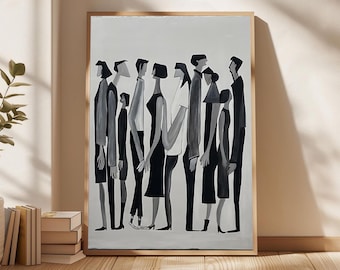 Moderne Figurative Malerei, Minimalistische Kunst, Community Portrait, Hohe Abstrakte Menschen, Nur Druck